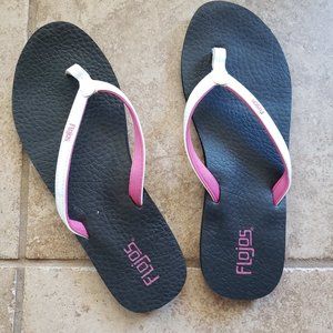Flojos flip flops,  size 10,  white leather strap